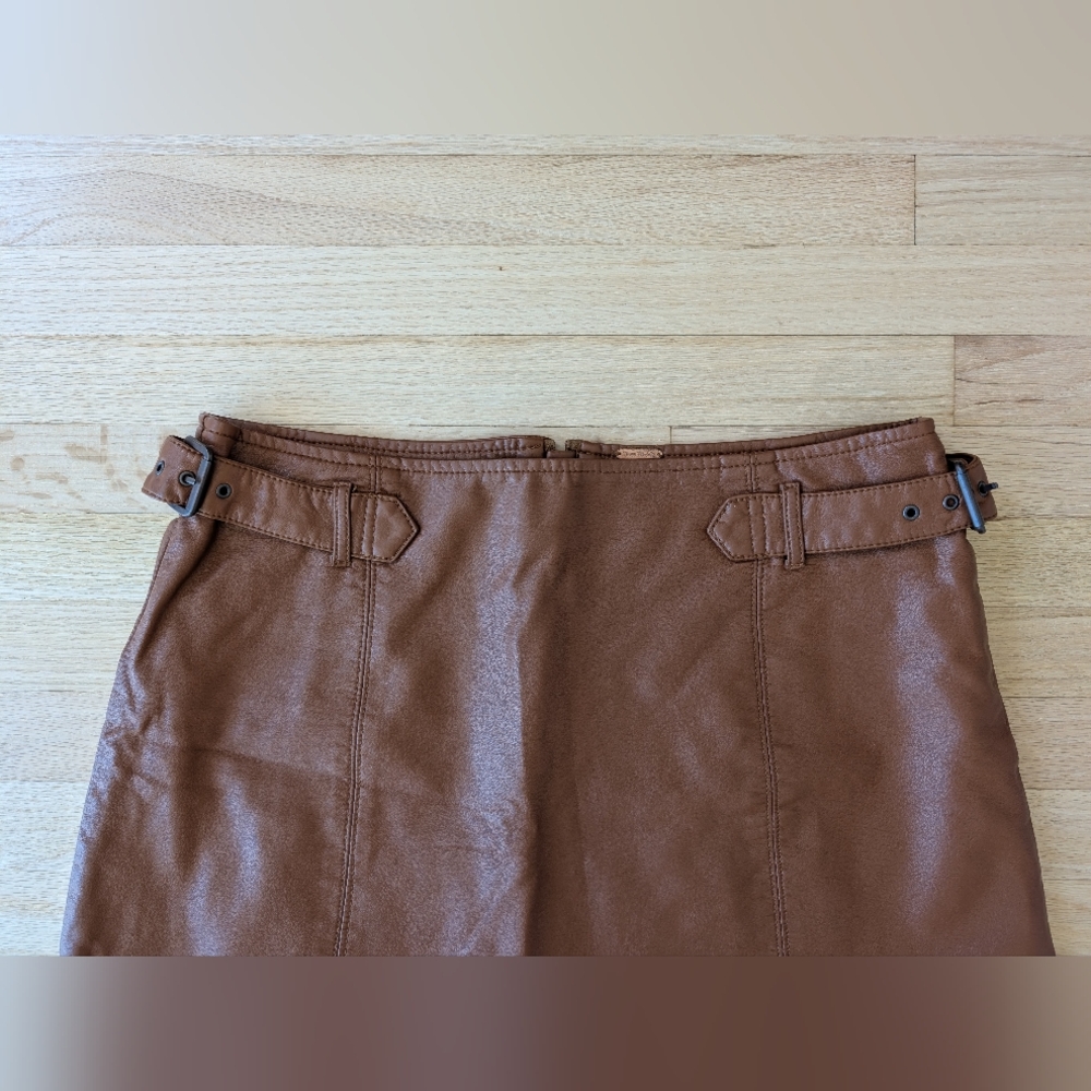 Free People Brown Cognac Vegan Leather Women's Mini Skirt (Size 12)